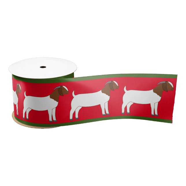 Boer Goat Farm Red and Green Holiday Satin Ribbon (Spool)