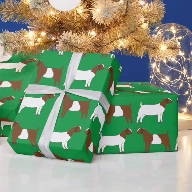 Boer Goats on Green Wrapping Paper (Holidays)