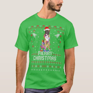 Boer Santa Hat Dog Christmas Tree Lights Holiday S T-Shirt