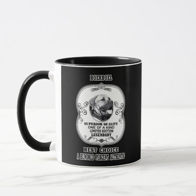 Boerboel black and white dog tribute mug (Left)