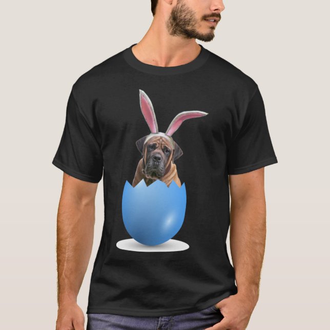 Boerboel Dog Easter Bunny Coloured Egg Hunting Chu T-Shirt (Front)