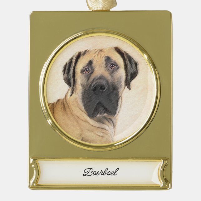 Boerboel Painting - Cute Original Dog Art Gold Plated Banner Ornament (Front)