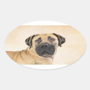 Boerboel Painting - Cute Original Dog Art Oval Sticker