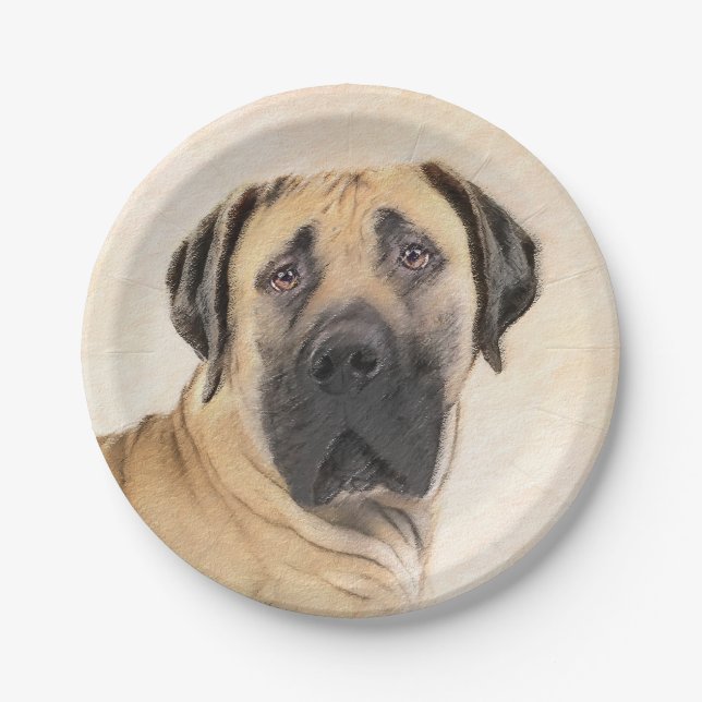 Boerboel Painting - Cute Original Dog Art Paper Plate (Front)