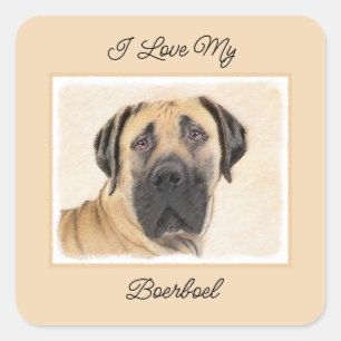 Boerboel Painting - Cute Original Dog Art Square Sticker
