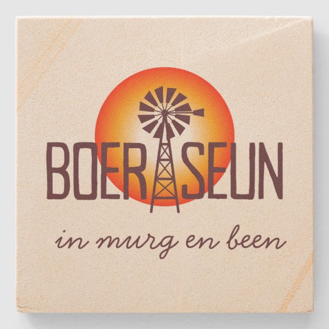 BOERSEUN Windpomp Afrikaans South African Expat Stone Coaster (Front)
