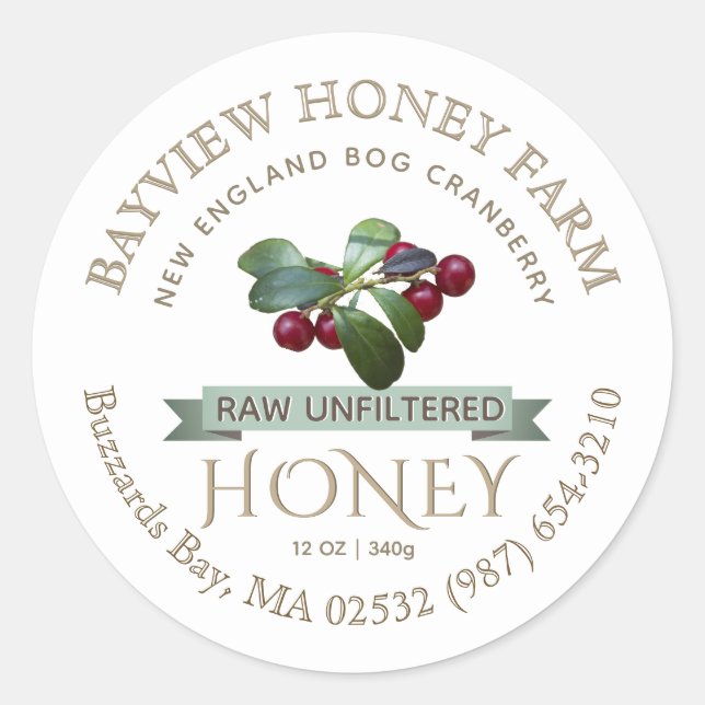 Bog Cranberry Honey Label with Cranberries (Front)