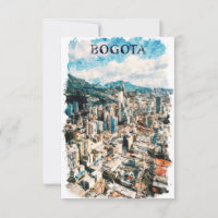 Bogota Colombia CIty View Watercolor