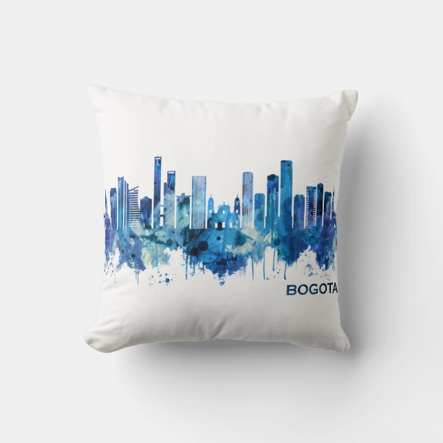 Bogota Colombia Skyline Blue Cushion (Front)