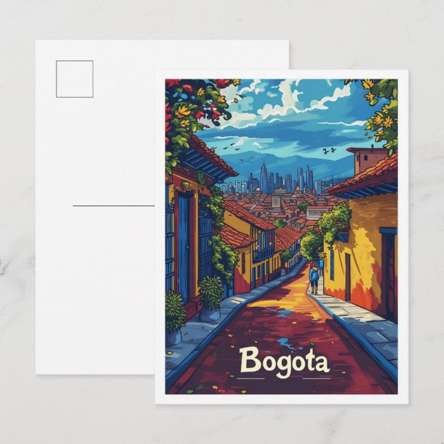 Bogota Colombia Vintage Art Travel Illustration Postcard (Front/Back)