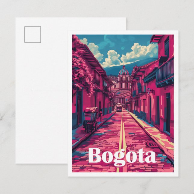 Bogota Colombia Vintage Art Travel Illustration Postcard (Front/Back)
