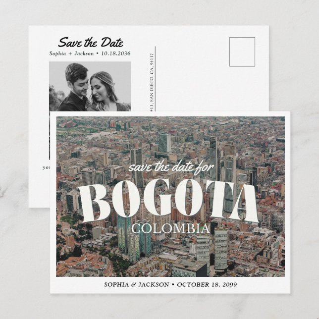 Bogota Wedding Save the Date Retro Skyline Postcard (Front/Back)