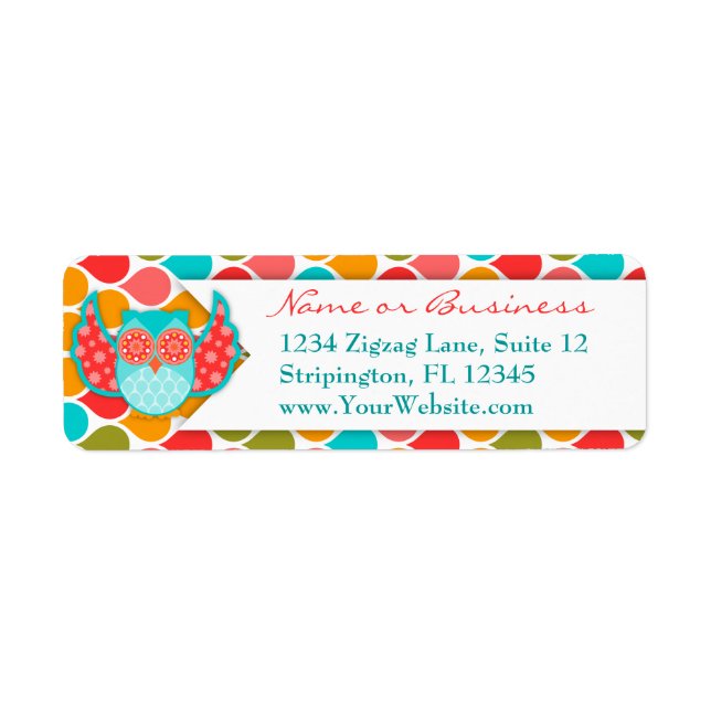 Boheme Owl Teal & Red Ribbon Label (Front)