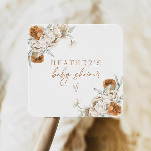 BOHEME Terracotta Floral Bohemian Baby Shower Square Sticker