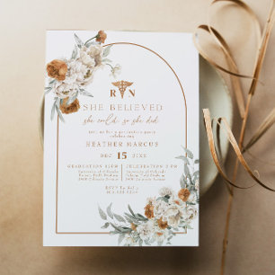BOHEME Terracotta Floral Boho RN Nurse Graduation Invitation