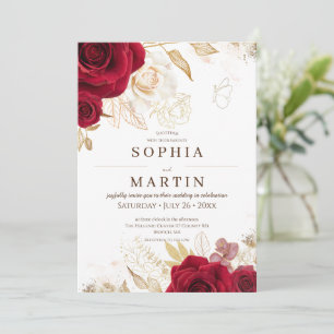 Bohemia Red Rose Gold Dust Elegant Flower Wedding  Invitation