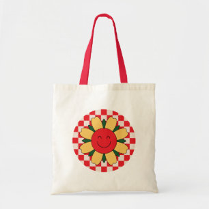  Bohemiam Groovy Flowers, checkerboard pattern  To Tote Bag