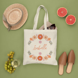 Bohemiam Groovy Flowers, Wild Minimal Flower Tote Bag