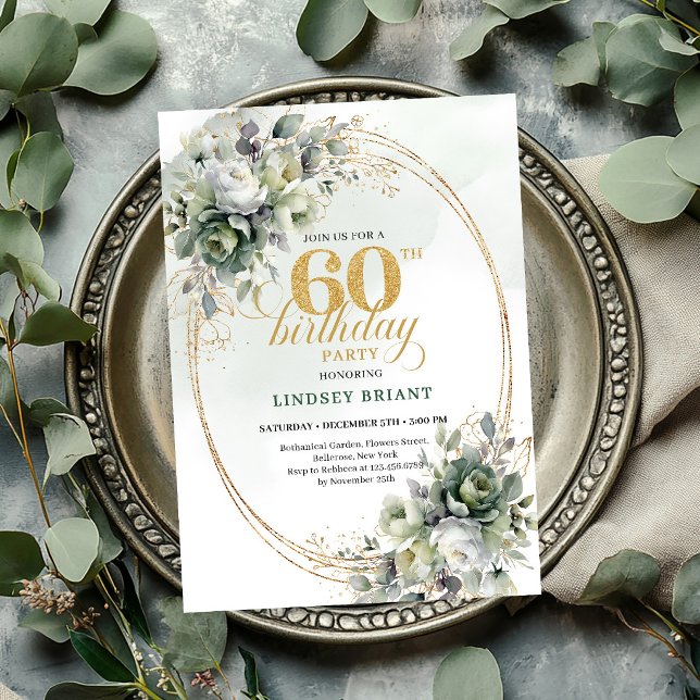 Bohemian 60th Birthday Botanical Leaf Invite (Bohemian 60th Birthday Botanical Leaf Invite

)