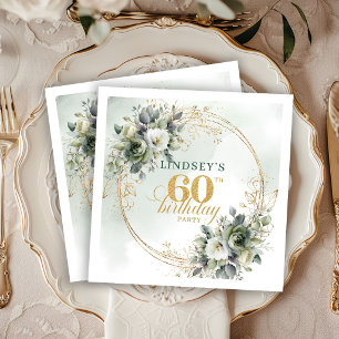Bohemian 60th Birthday Greenery Gold Elegant Party Napkin
