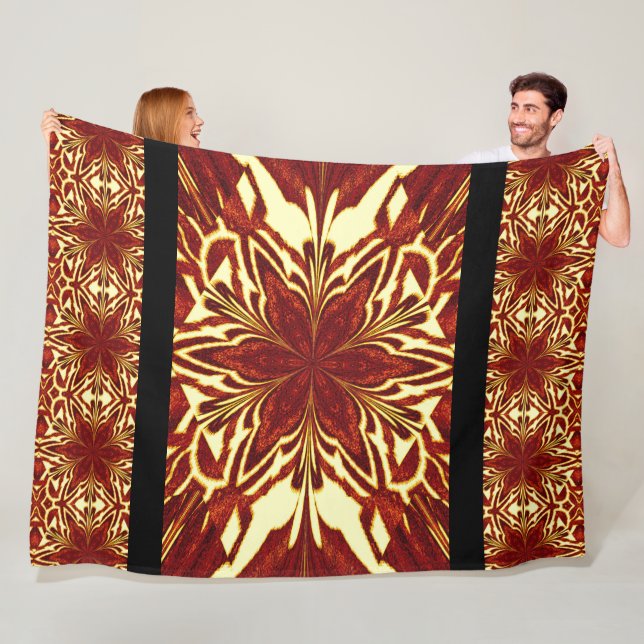 Bohemian Abstract Golden Orange Jasmine Floral  Fleece Blanket (In Situ)