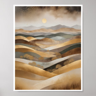 Bohemian abstract landscape rolling hills poster