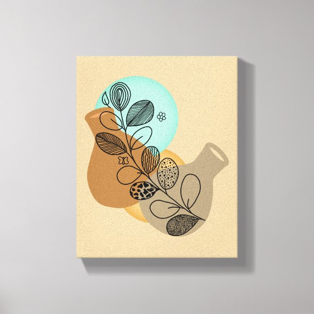 BOHEMIAN ABSTRACT MINIMALIST WITH BLACK LEAF CANVAS PRINT (Front)