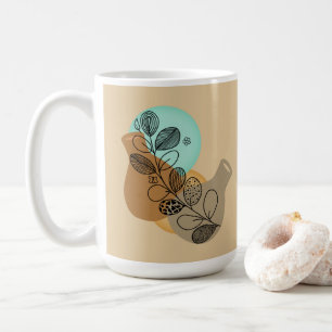 BOHEMIAN ABSTRACT MINIMALIST WITH BLACK LEAF COFFEE MUG