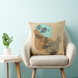 BOHEMIAN ABSTRACT MINIMALIST WITH BLACK LEAF CUSHION