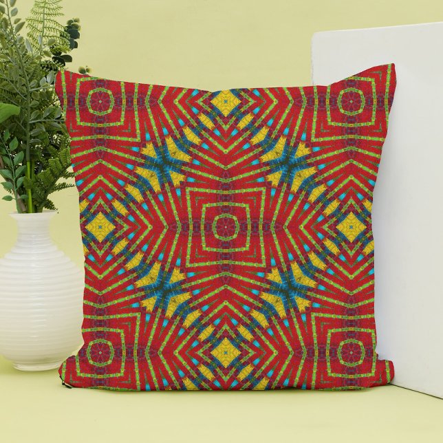 Bohemian Abstract Red & Ochre Floral Ethnic Tribal Cushion (Creator Uploaded)