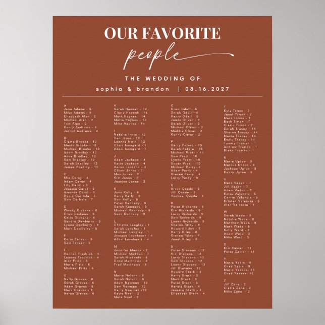 Bohemian Alphabetical Wedding Seating Chart (Front)