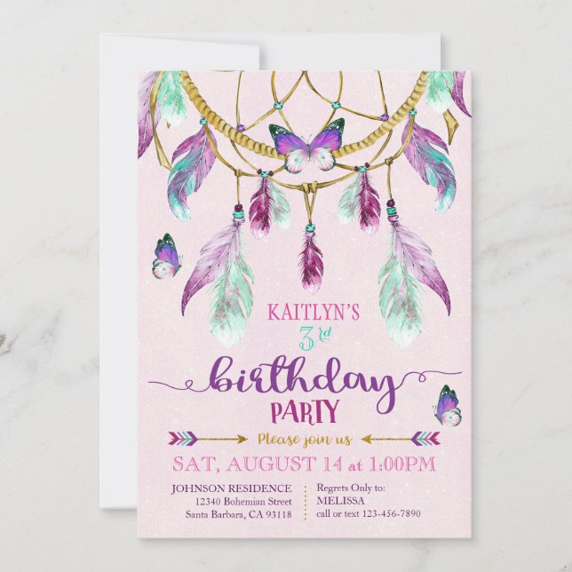 Bohemian American Indian Dream Catcher Birthday Invitation (Front)
