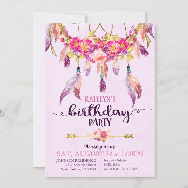 Bohemian American Indian Dream Catcher Birthday Invitation (Front)