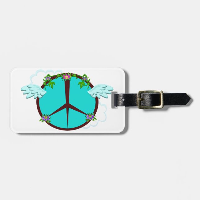 Bohemian Angel Wings Peace Symbol Luggage Tag (Front Horizontal)