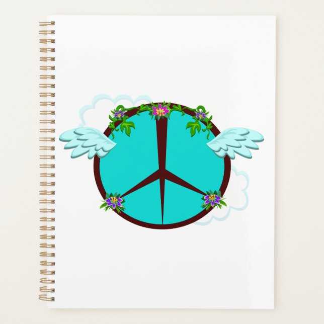 Bohemian Angel Wings Peace Symbol Planner (Front)