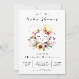 Bohemian Animal Whimsy Cow Baby Shower Invitation