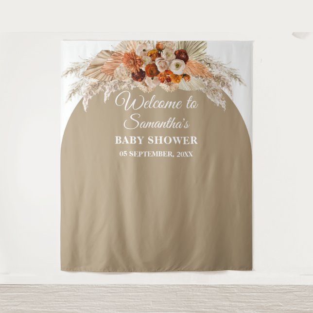 Bohemian arch burnt orange burgundy baby shower tapestry (Front)