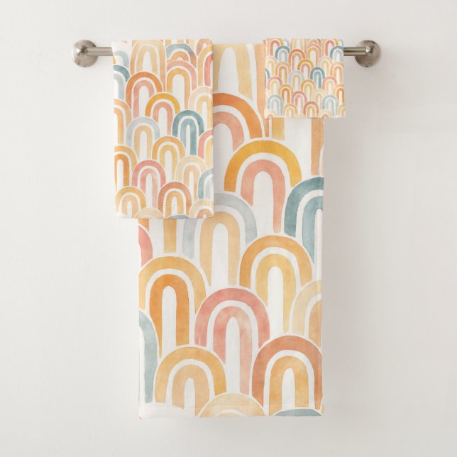 Bohemian arch fish scale painted pattern bath towel set (Insitu)