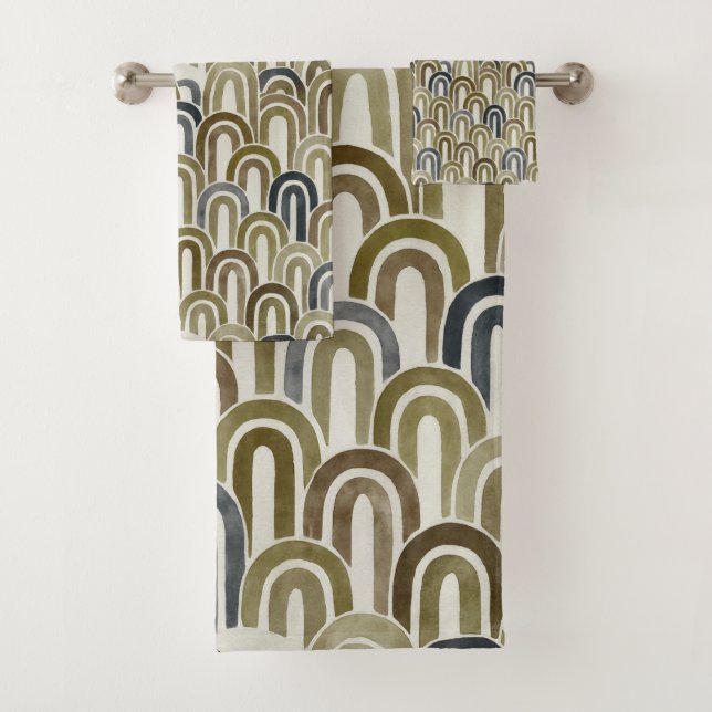 Bohemian arch fish scale painted pattern bath towel set (Insitu)