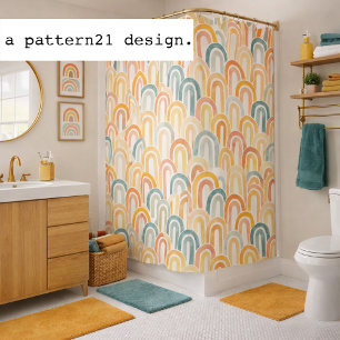 Bohemian arch fish scale painted pattern shower curtain
