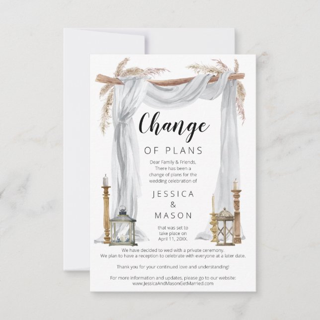 Bohemian Arch Wedding Postponed Announcement (Front)