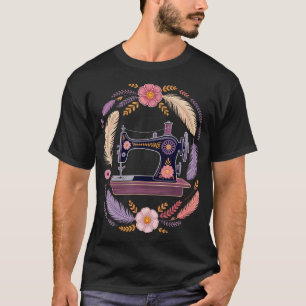 Bohemian Art Sewing Machine Cat Knitting Seamstres T-Shirt