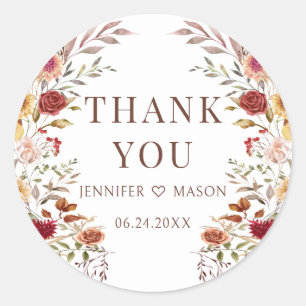 Bohemian Autumn Fall Floral Wedding Thank You Classic Round Sticker
