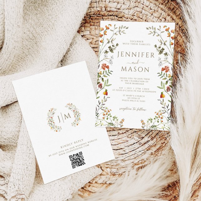 Bohemian Autumn Meadow Flower Wreath Fall Wedding Invitation (Creator Uploaded)