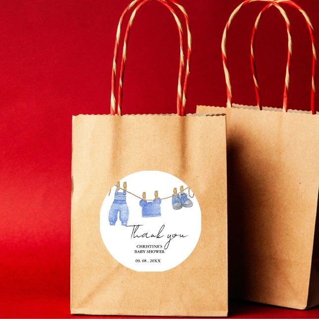 Bohemian Baby Clothes Thank you Baby Shower Classic Round Sticker (Creator Uploaded)