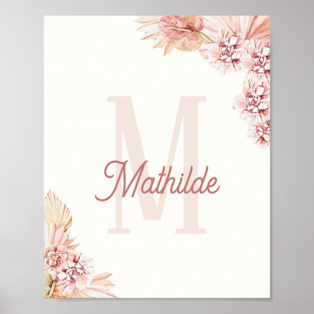 Bohemian Baby Girl Initial Monogram Name Nursery Poster (Front)