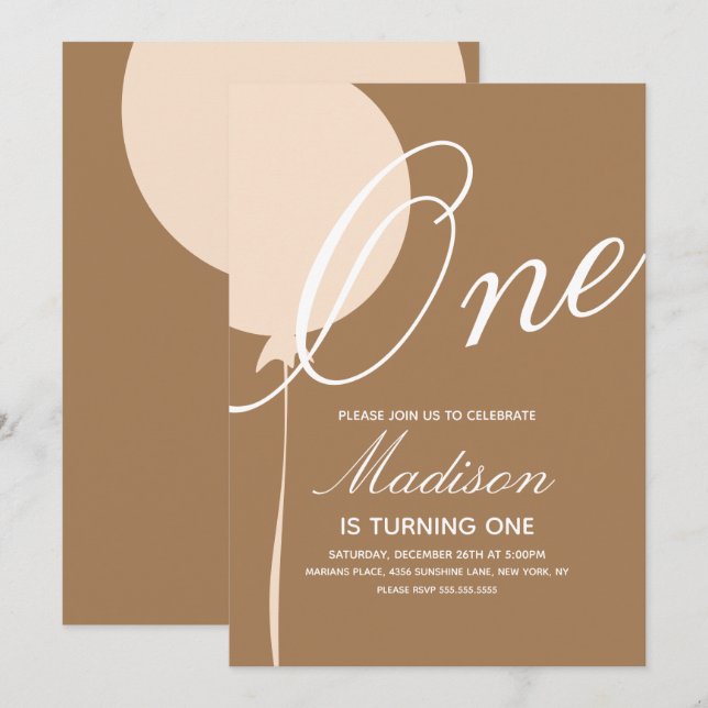 Bohemian Balloon First Birthday Party Invitation (Front/Back)