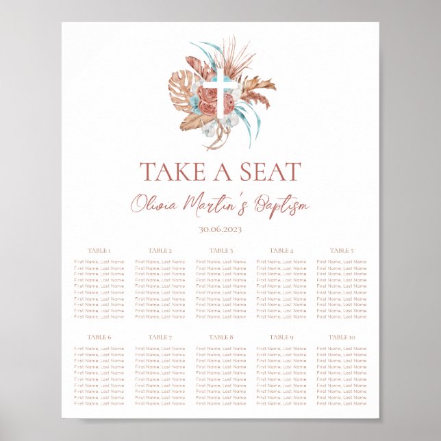Bohemian Baptism Boho Christening Seating Chart (Front)