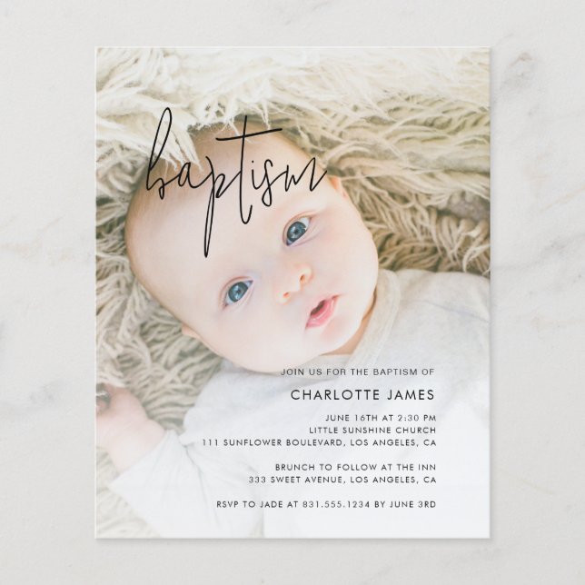 Bohemian Baptism Photo Invitation (Front)