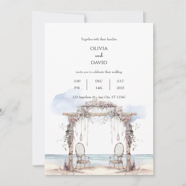 Bohemian Beach Ceremony Reception Arch Wedding  Invitation (Front)